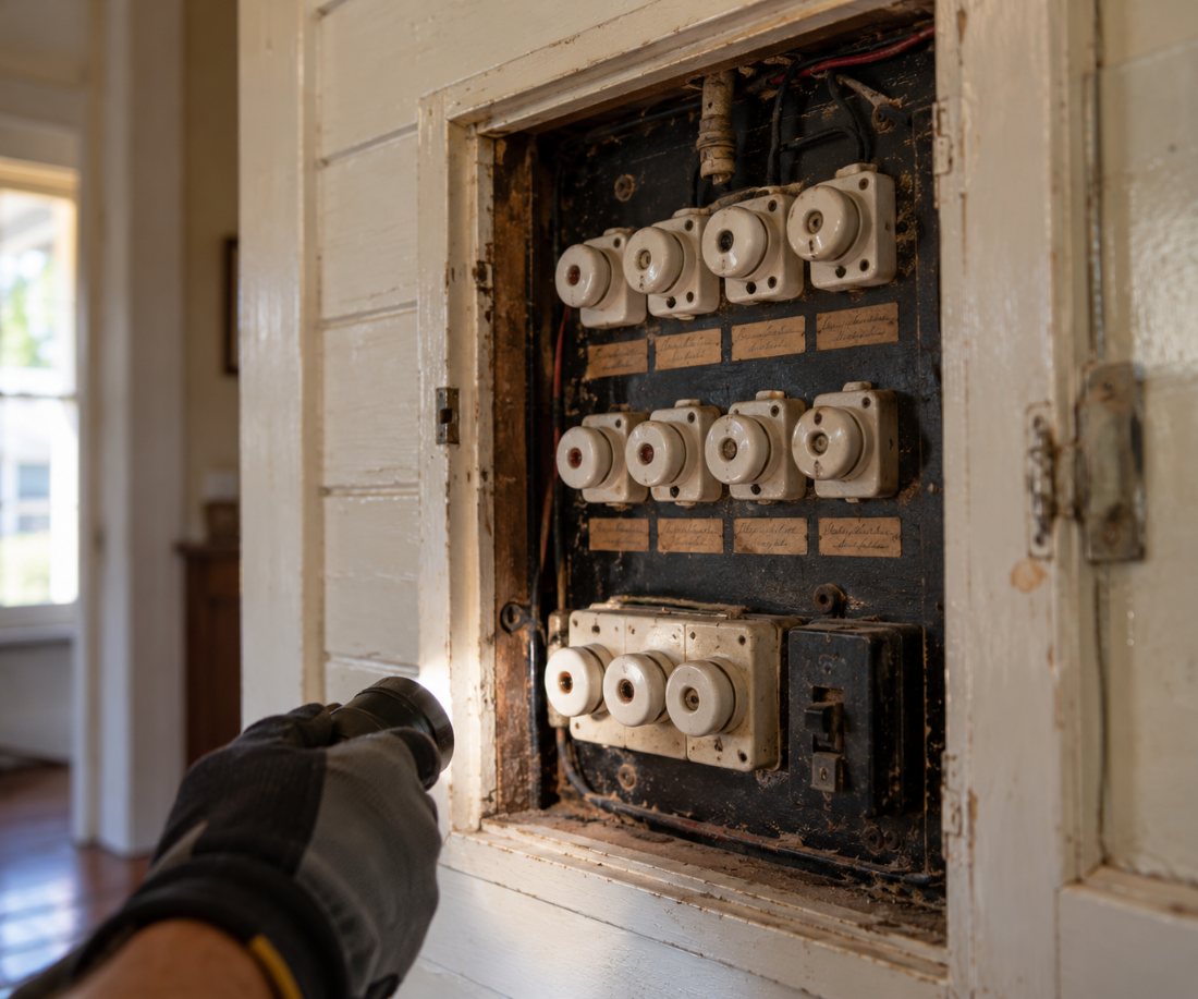 Original ceramic fuse board in an older weatherboard home